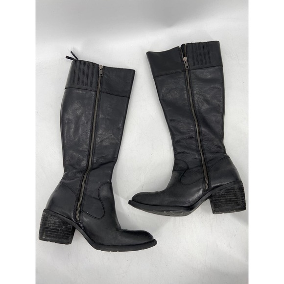 Born Fannar Black Leather Knee High Side Zip Block Heel Riding Boots Size 7M - Picture 3 of 5